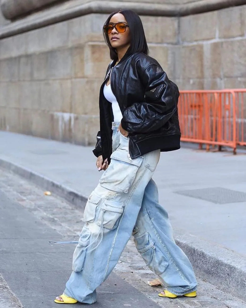 Multi Pockets Denim Straight Pants Sexy Women High Waist