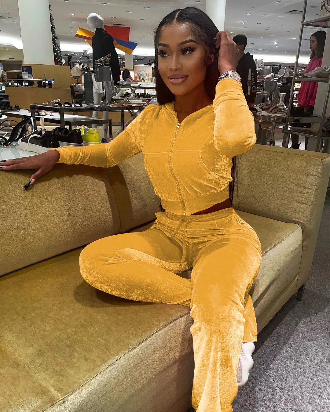 Women Velvet Jogging Suit Fall Casual Velour two piece set