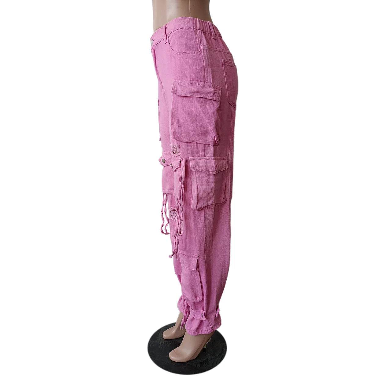 Multi Pockets Denim Straight Pants Sexy Women High Waist