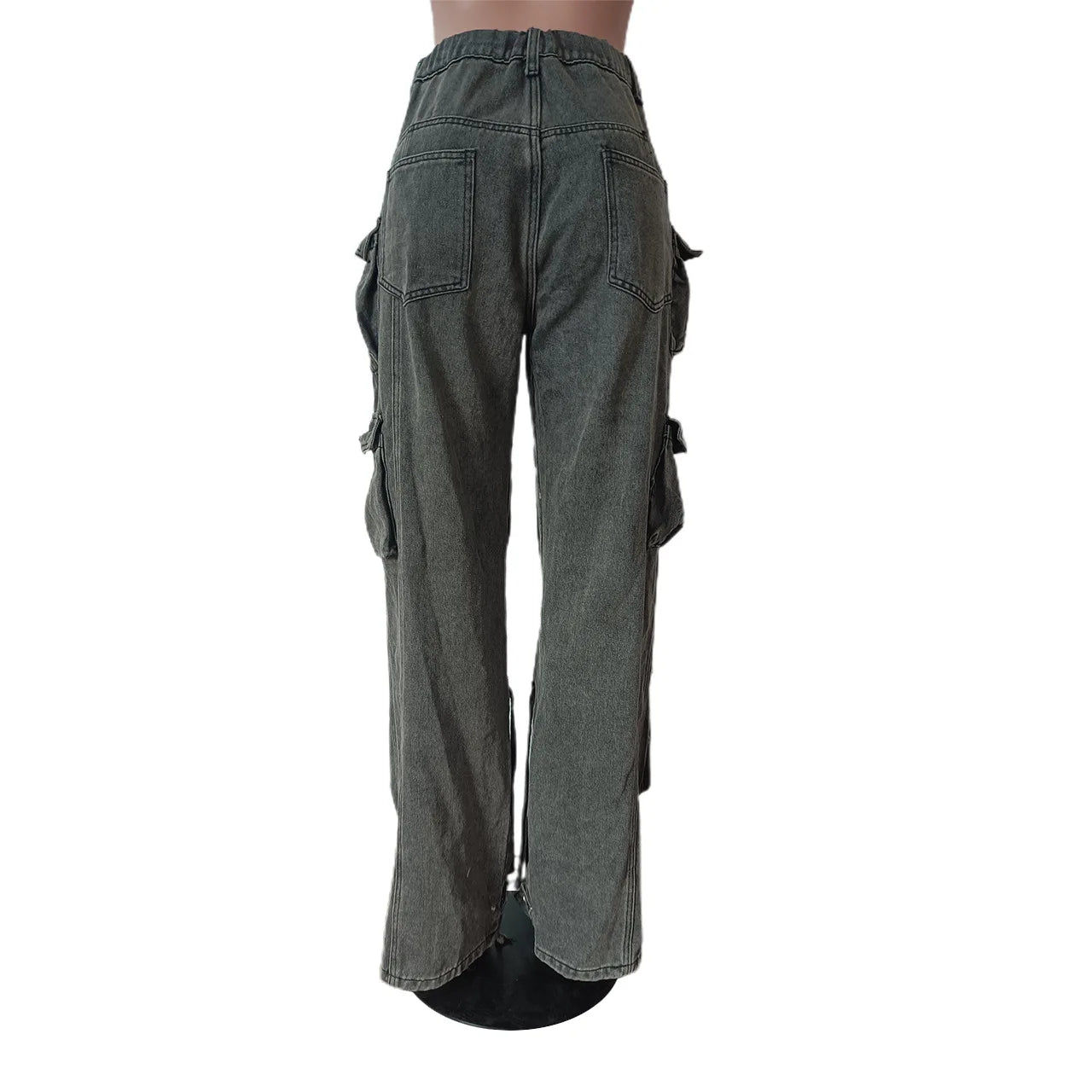 Multi Pockets Denim Straight Pants Sexy Women High Waist