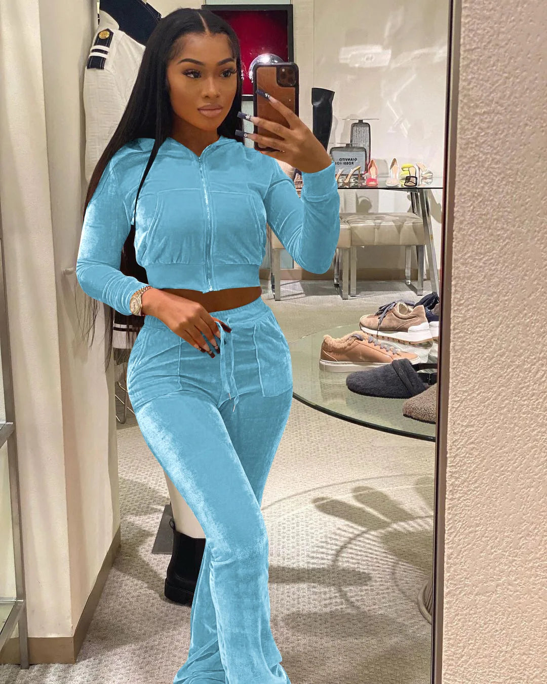 Women Velvet Jogging Suit Fall Casual Velour two piece set