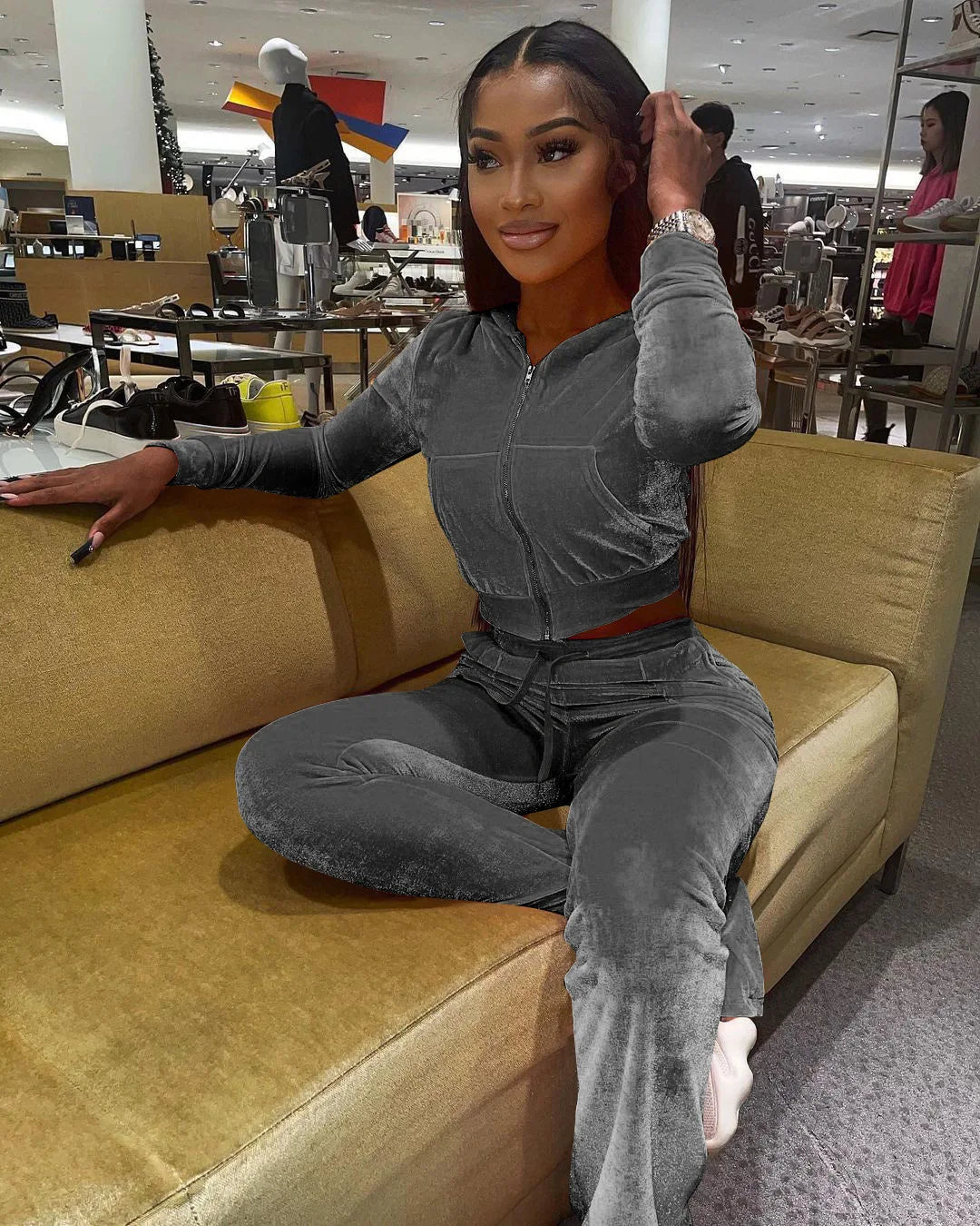 Women Velvet Jogging Suit Fall Casual Velour two piece set