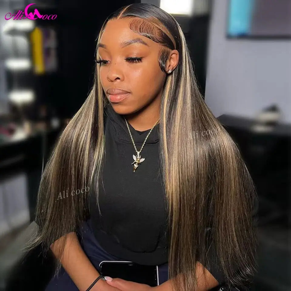 Ali Coco HD 13x4 13x6 Lace Front Wig Hanging Ear Hair Blonde Colored Lace Front Wigs PrePlucked Highlight Blonde Human Hair Wigs