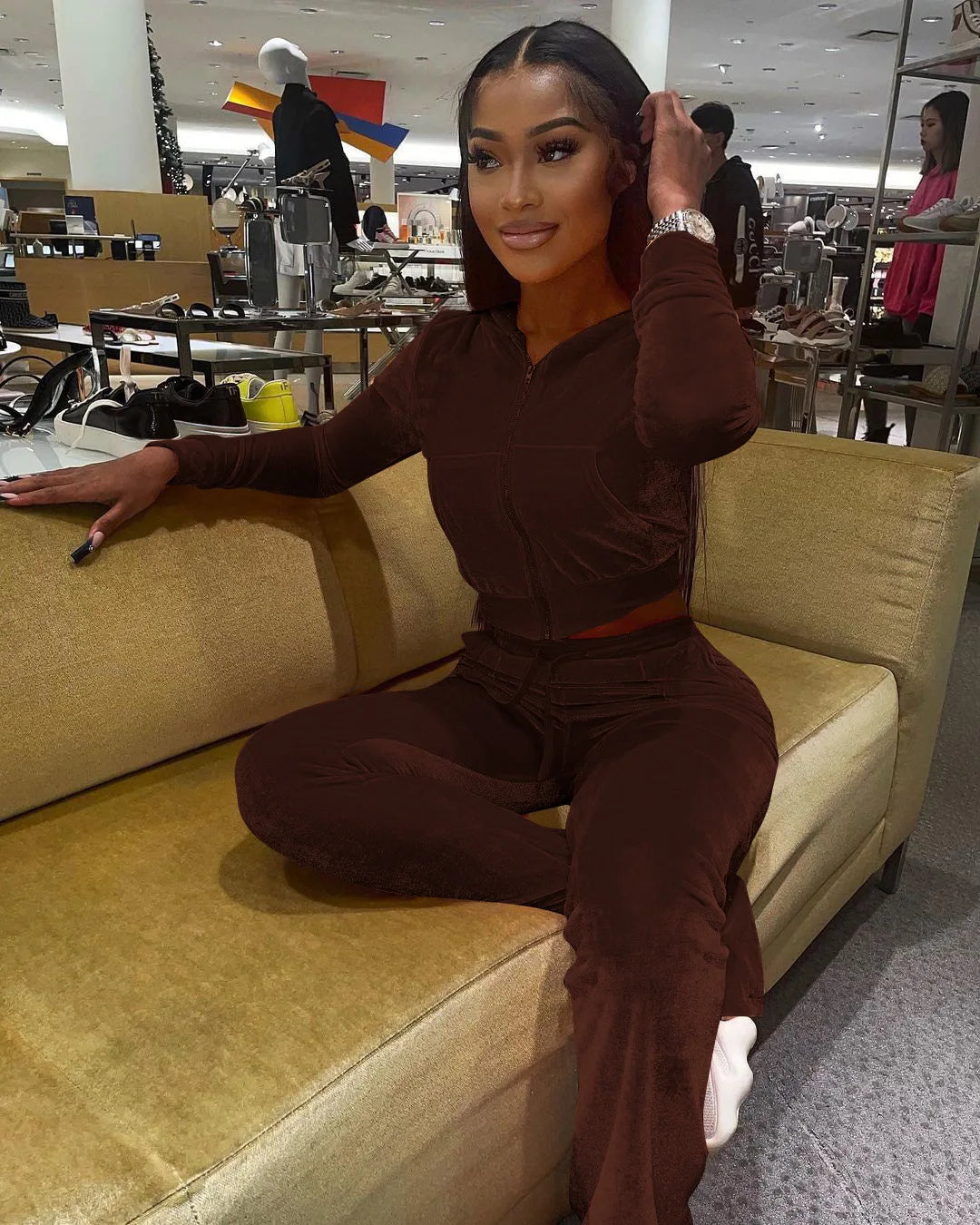 Women Velvet Jogging Suit Fall Casual Velour two piece set