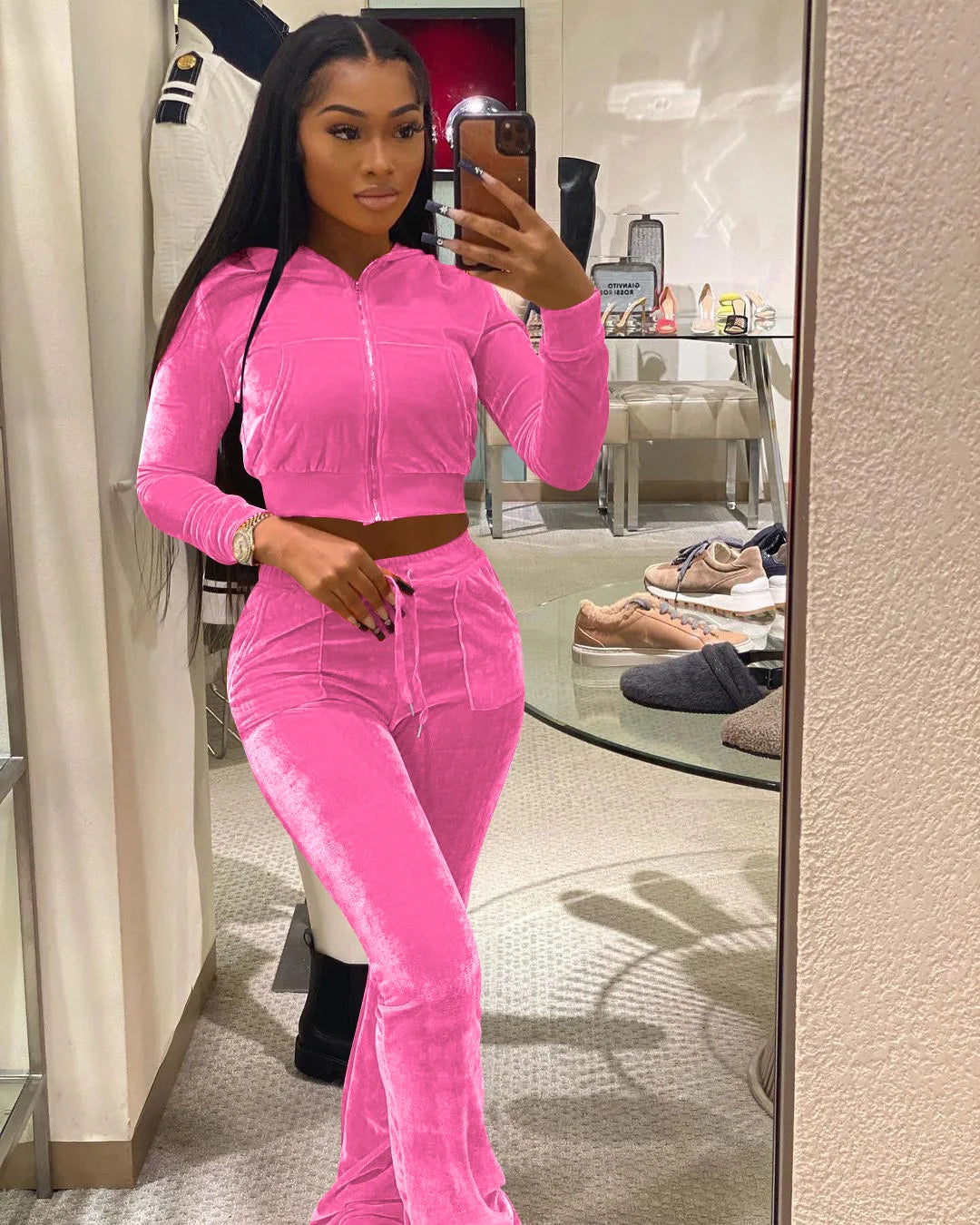 Women Velvet Jogging Suit Fall Casual Velour two piece set