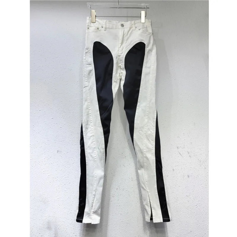 DEAT Fashion Women's Jeans Slim Deconstruct Panelled Patchwork