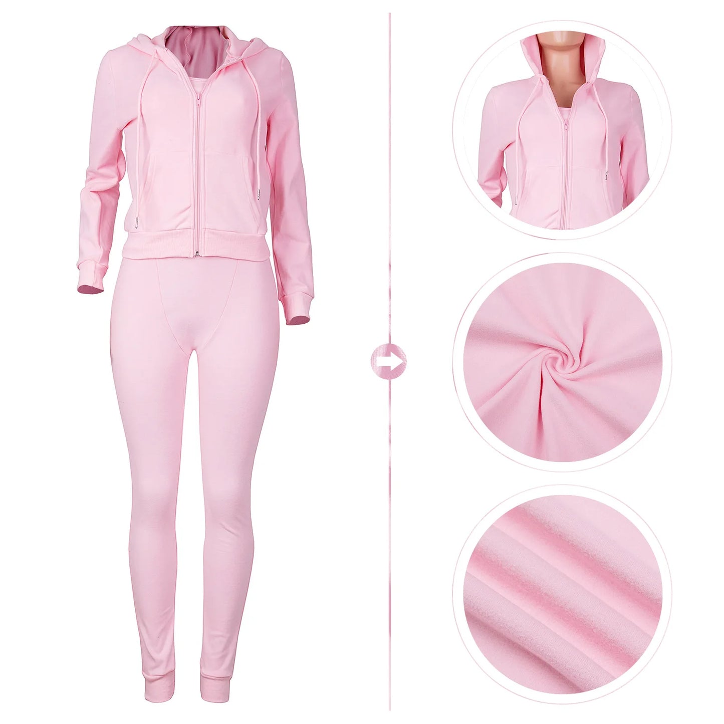 Women Thick Fleece 3 Piece Set Sweatpants & Vest & Hoodies Jackets