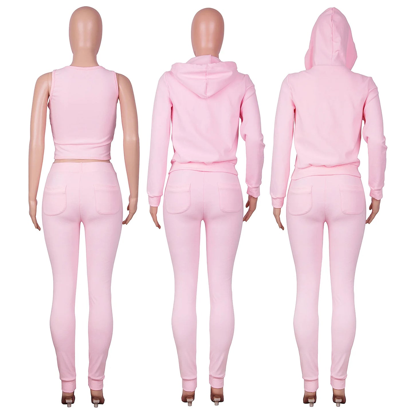 Women Thick Fleece 3 Piece Set Sweatpants & Vest & Hoodies Jackets