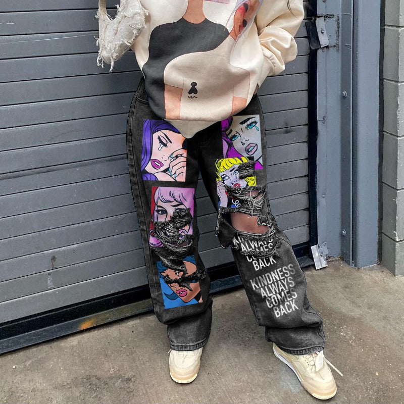 Women's jeans long high waist ripped