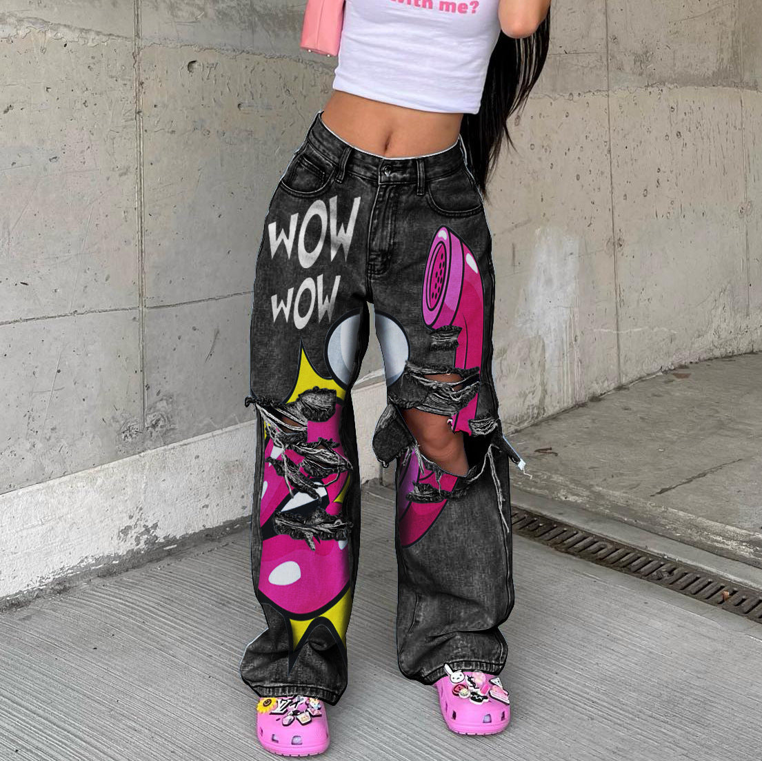 Women's jeans long high waist ripped