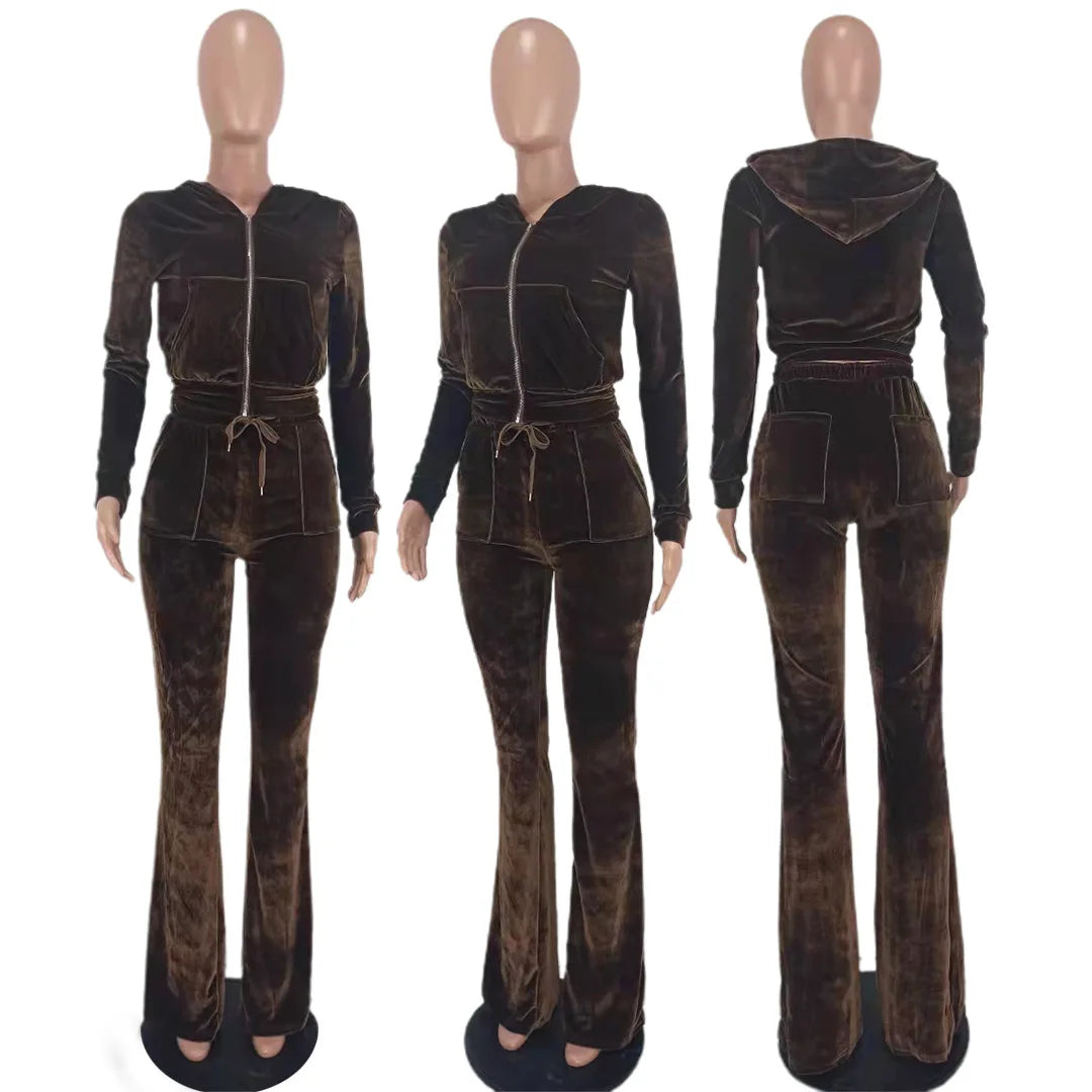 Women Velvet Jogging Suit Fall Casual Velour two piece set