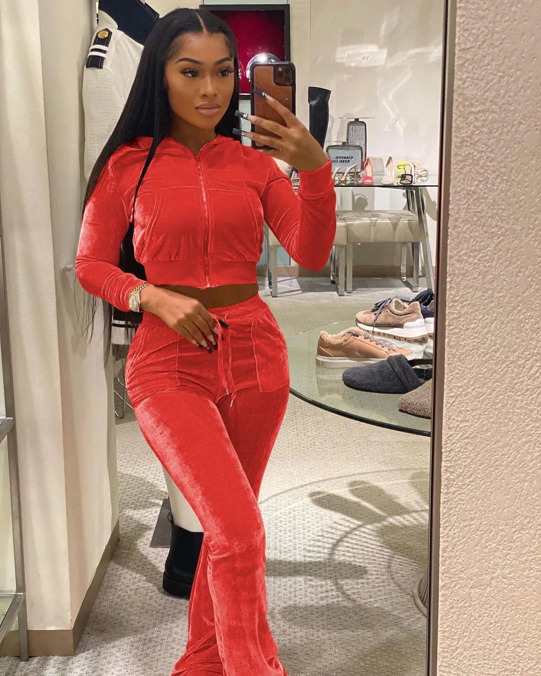 Women Velvet Jogging Suit Fall Casual Velour two piece set