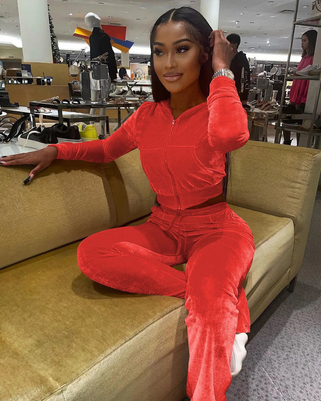 Women Velvet Jogging Suit Fall Casual Velour two piece set