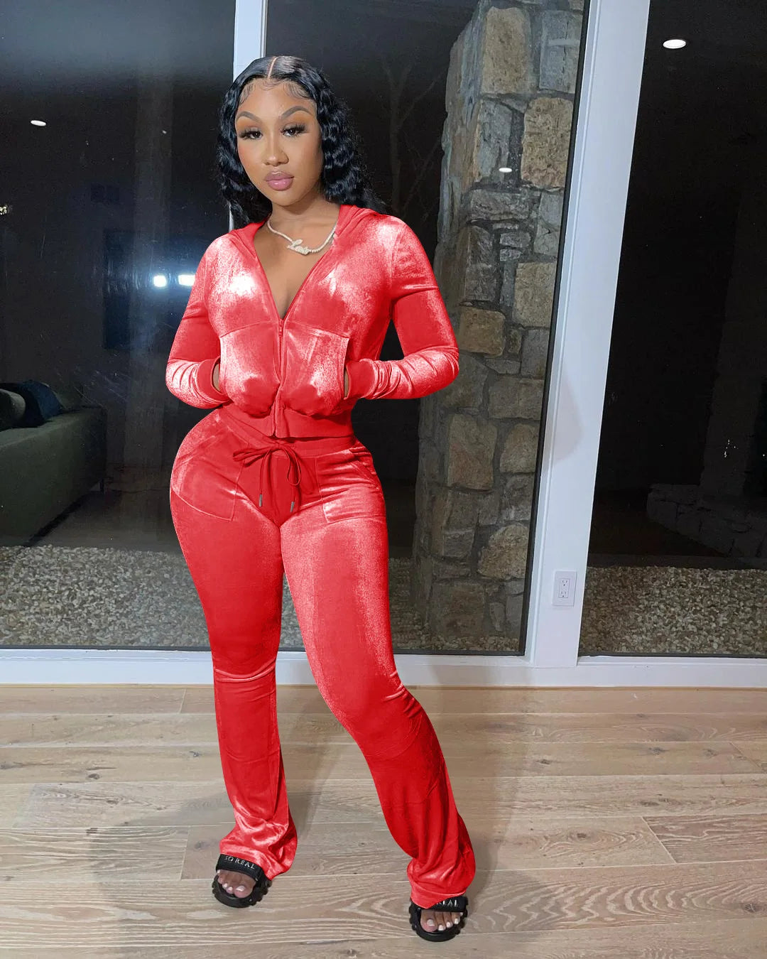 Women Velvet Jogging Suit Fall Casual Velour two piece set