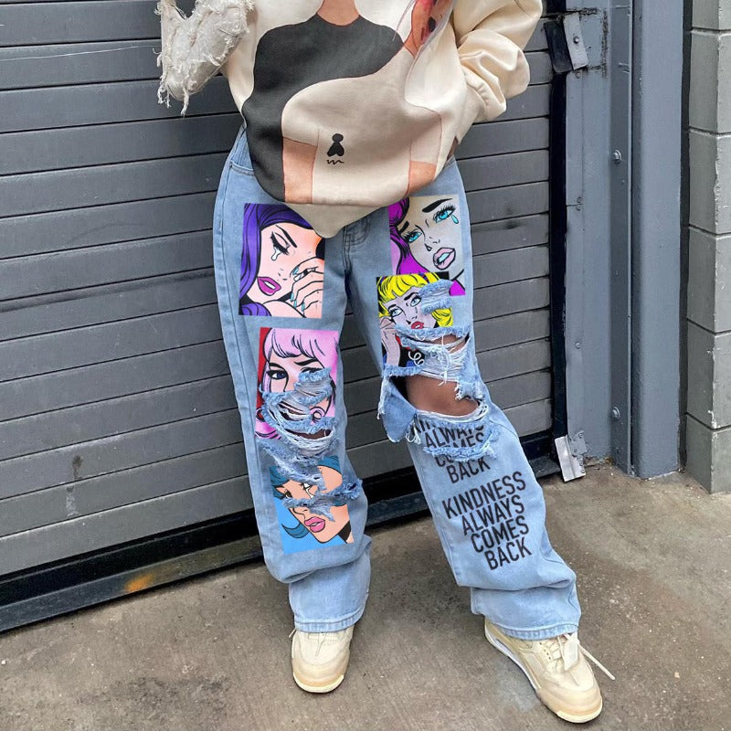 Women's jeans long high waist ripped