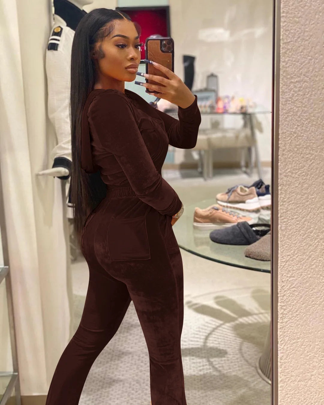 Women Velvet Jogging Suit Fall Casual Velour two piece set