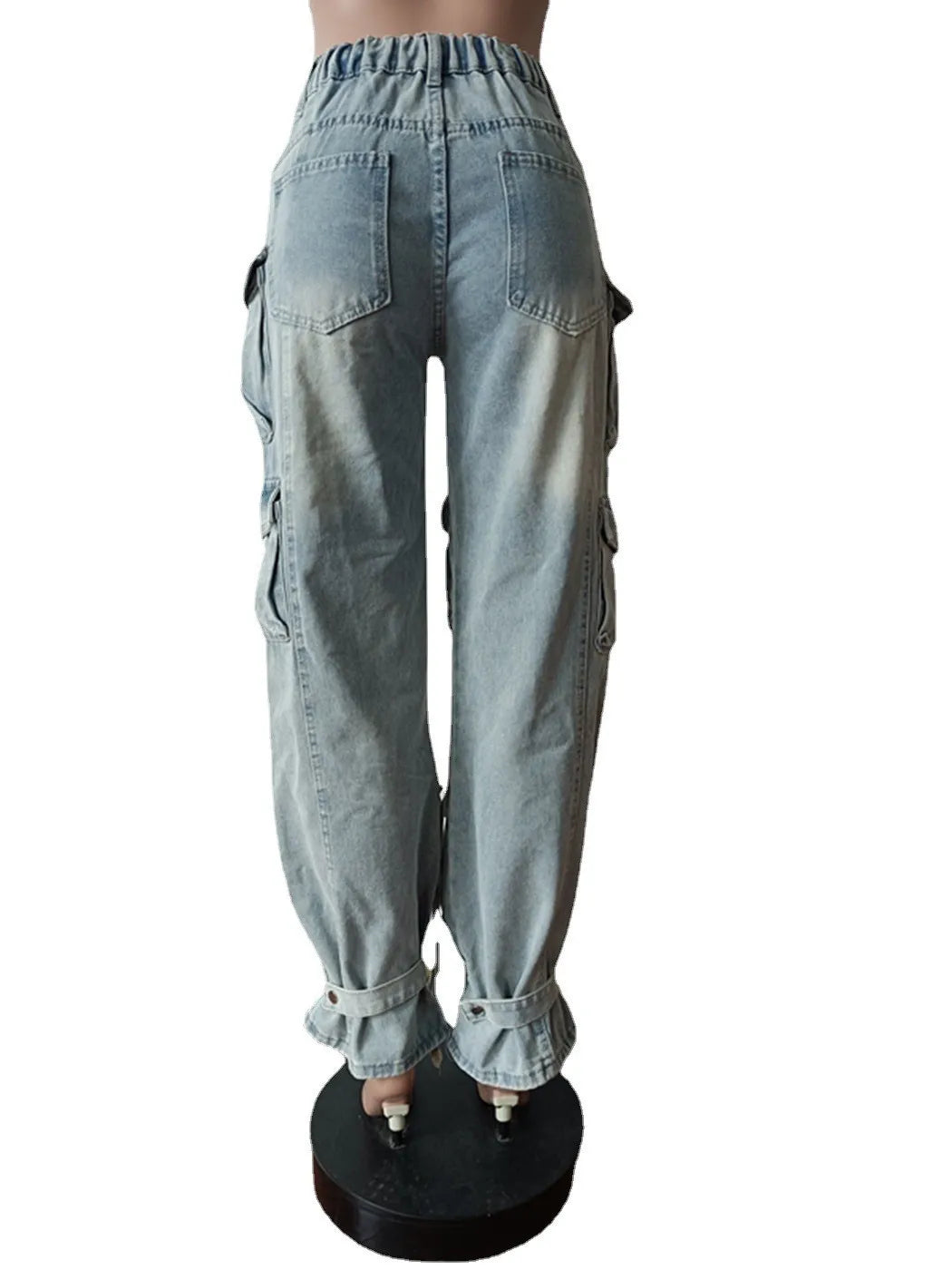 Multi Pockets Denim Straight Pants Sexy Women High Waist