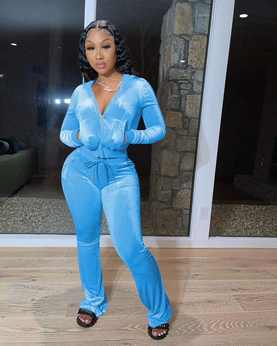 Women Velvet Jogging Suit Fall Casual Velour two piece set