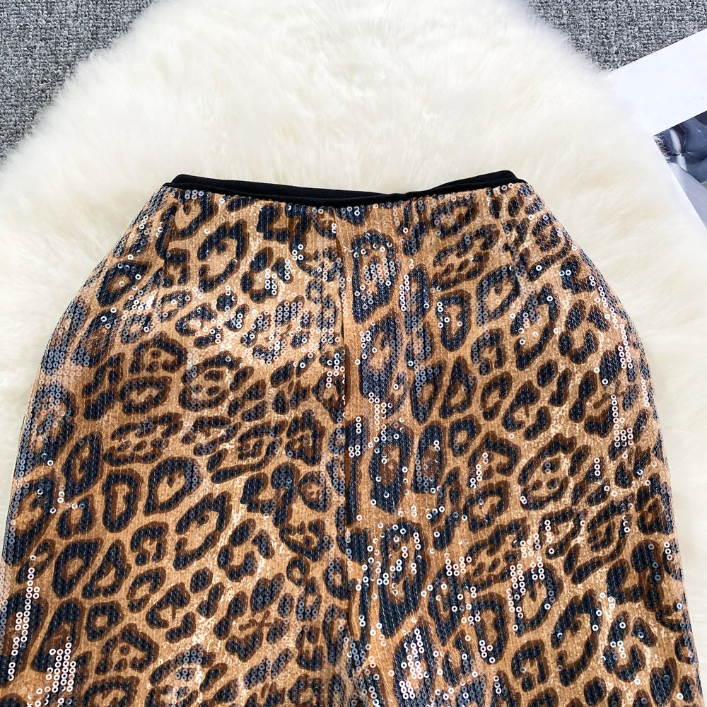 Y2K Sequin Leopard Shorts Two Piece Sets