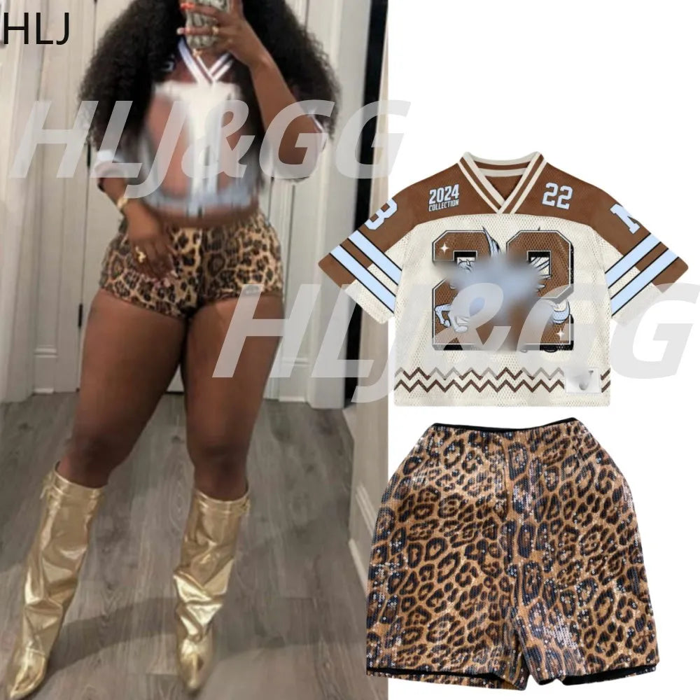 Y2K Sequin Leopard Shorts Two Piece Sets