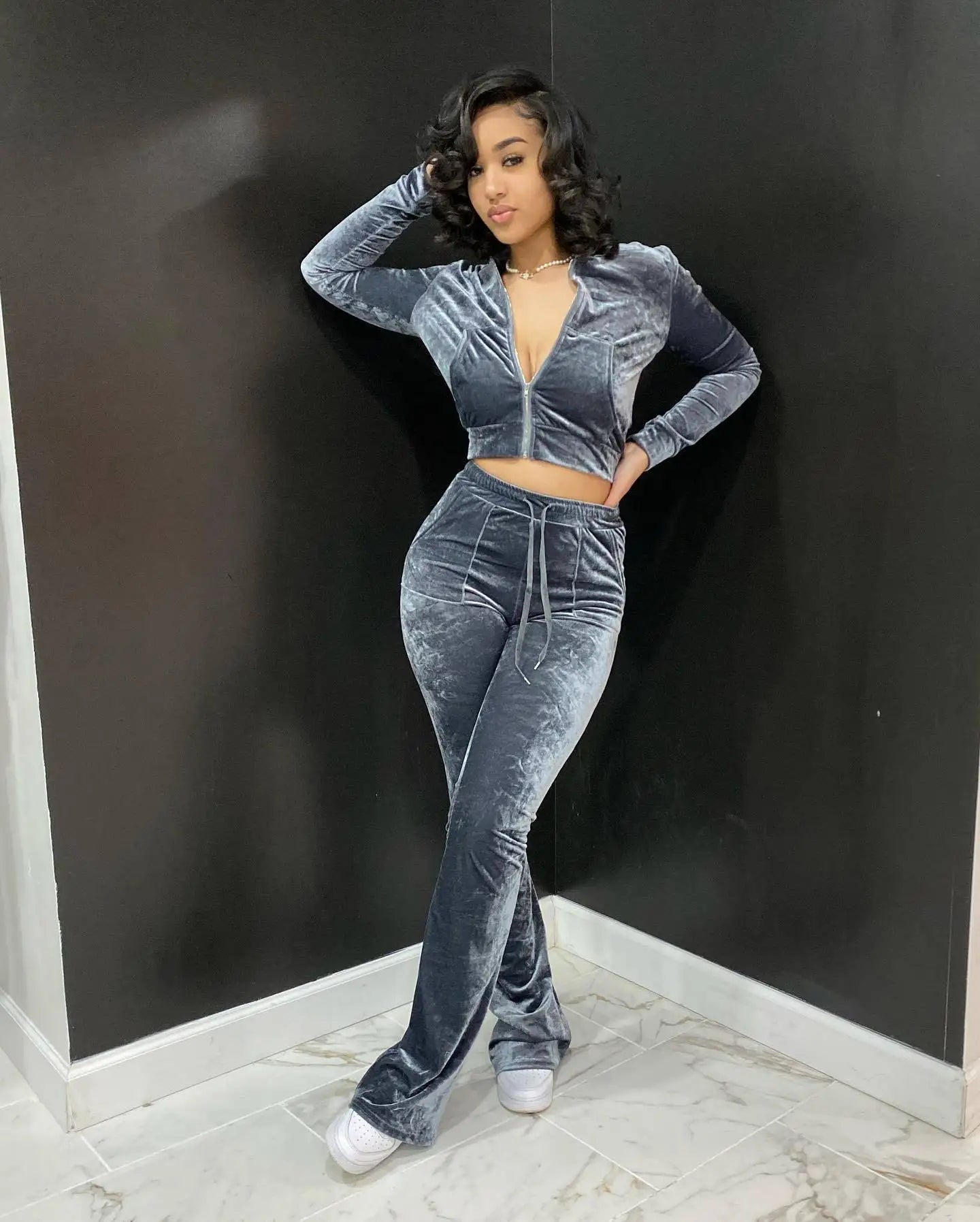 Women Velvet Jogging Suit Fall Casual Velour two piece set