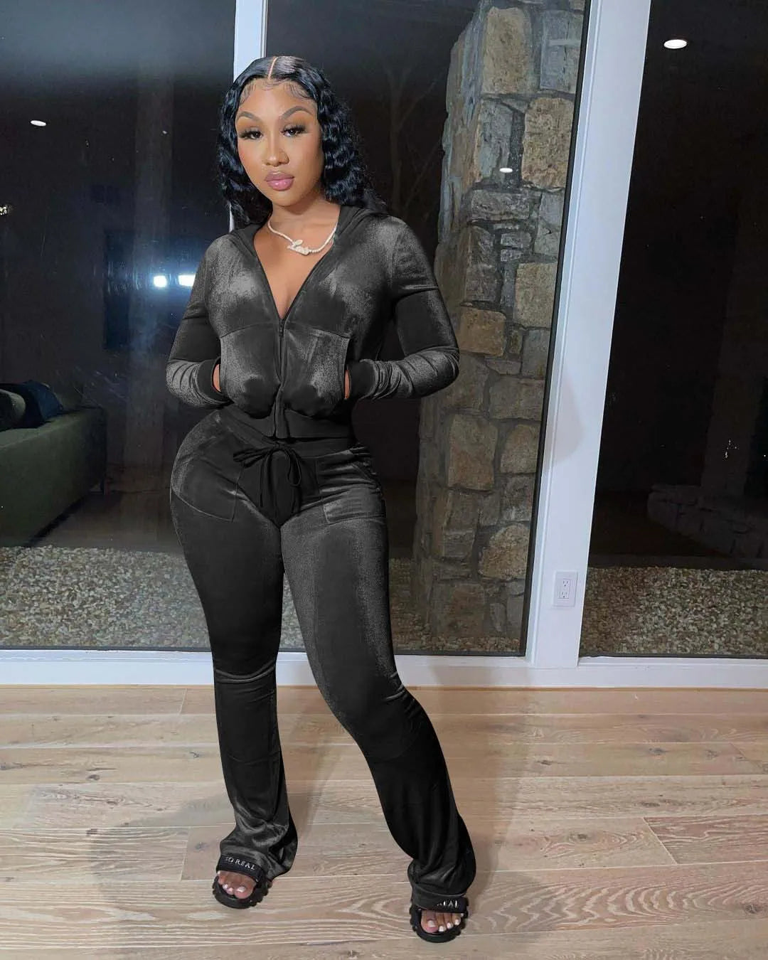 Women Velvet Jogging Suit Fall Casual Velour two piece set