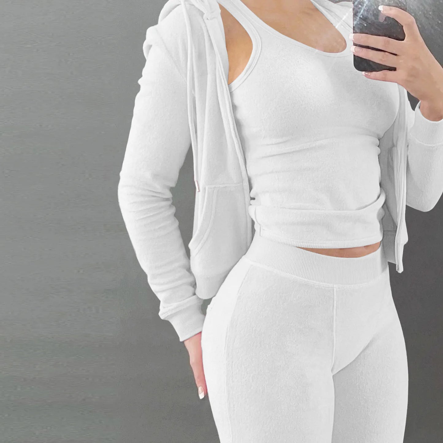 Women Thick Fleece 3 Piece Set Sweatpants & Vest & Hoodies Jackets