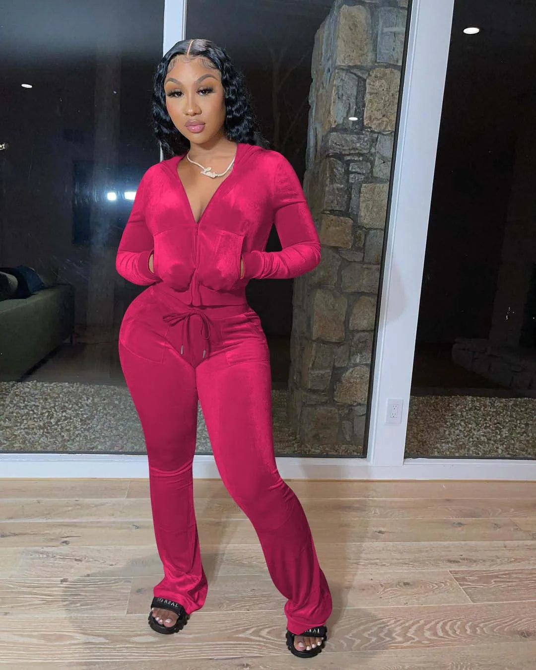 Women Velvet Jogging Suit Fall Casual Velour two piece set