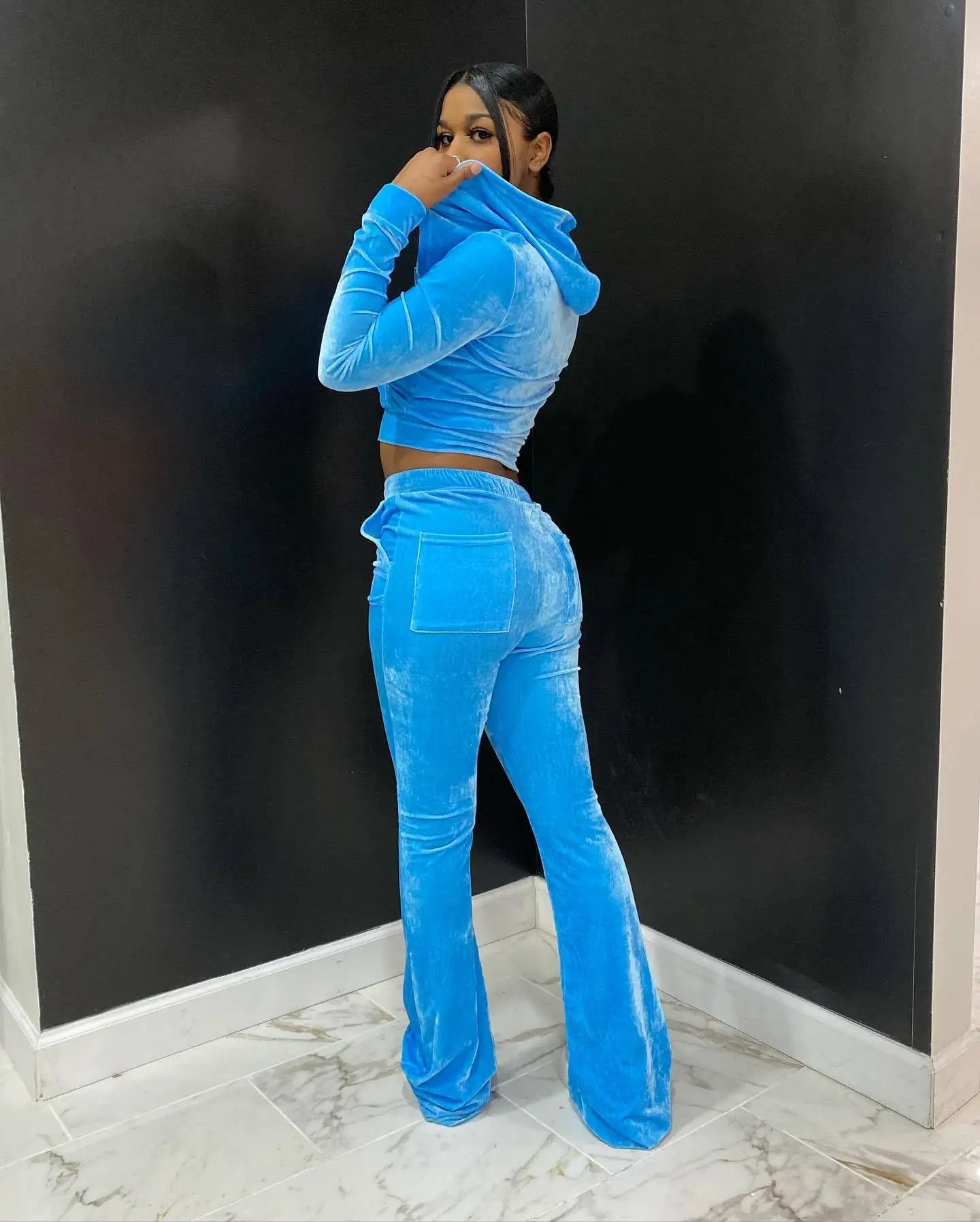 Women Velvet Jogging Suit Fall Casual Velour two piece set