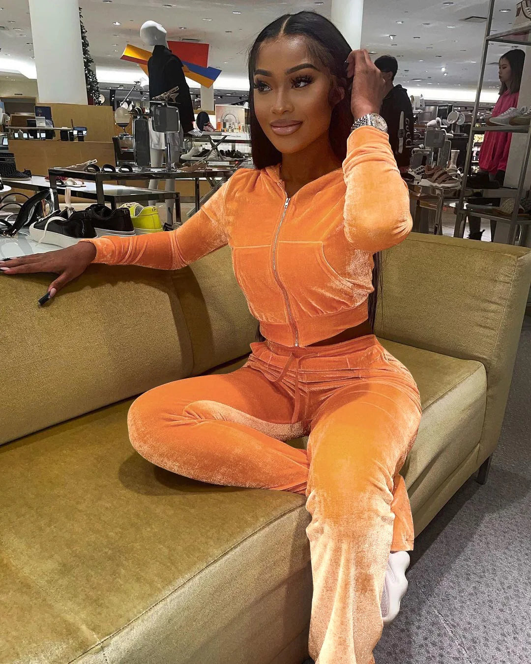 Women Velvet Jogging Suit Fall Casual Velour two piece set