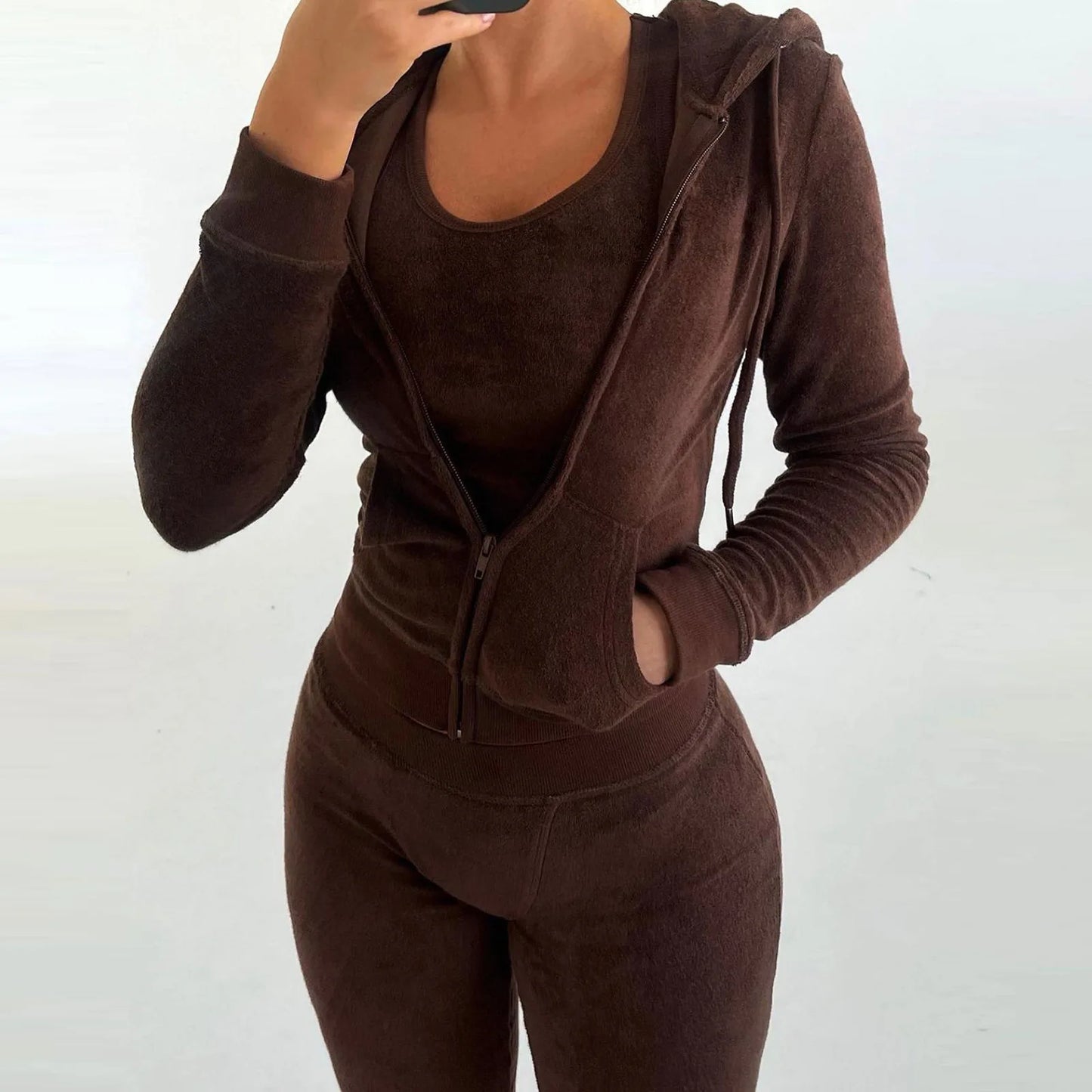 Women Thick Fleece 3 Piece Set Sweatpants & Vest & Hoodies Jackets