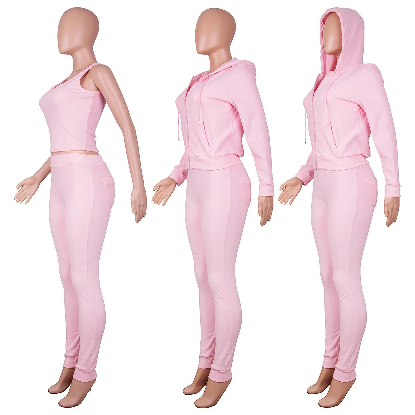 Women Thick Fleece 3 Piece Set Sweatpants & Vest & Hoodies Jackets