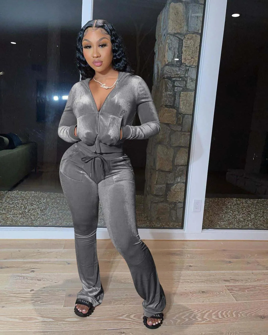 Women Velvet Jogging Suit Fall Casual Velour two piece set