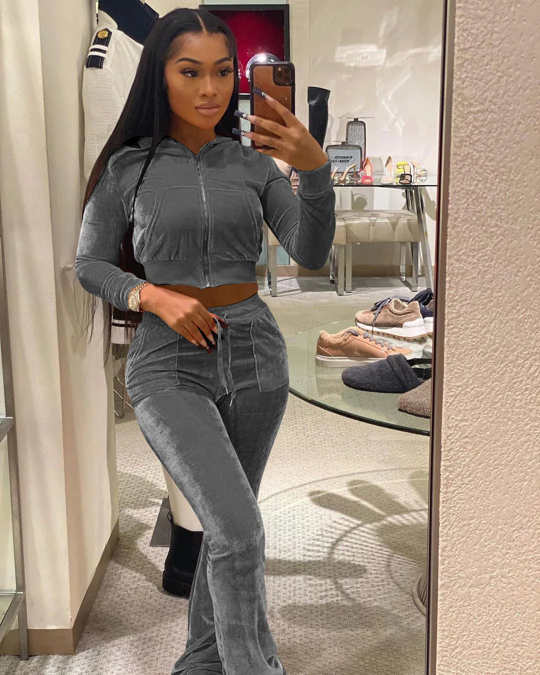 Women Velvet Jogging Suit Fall Casual Velour two piece set