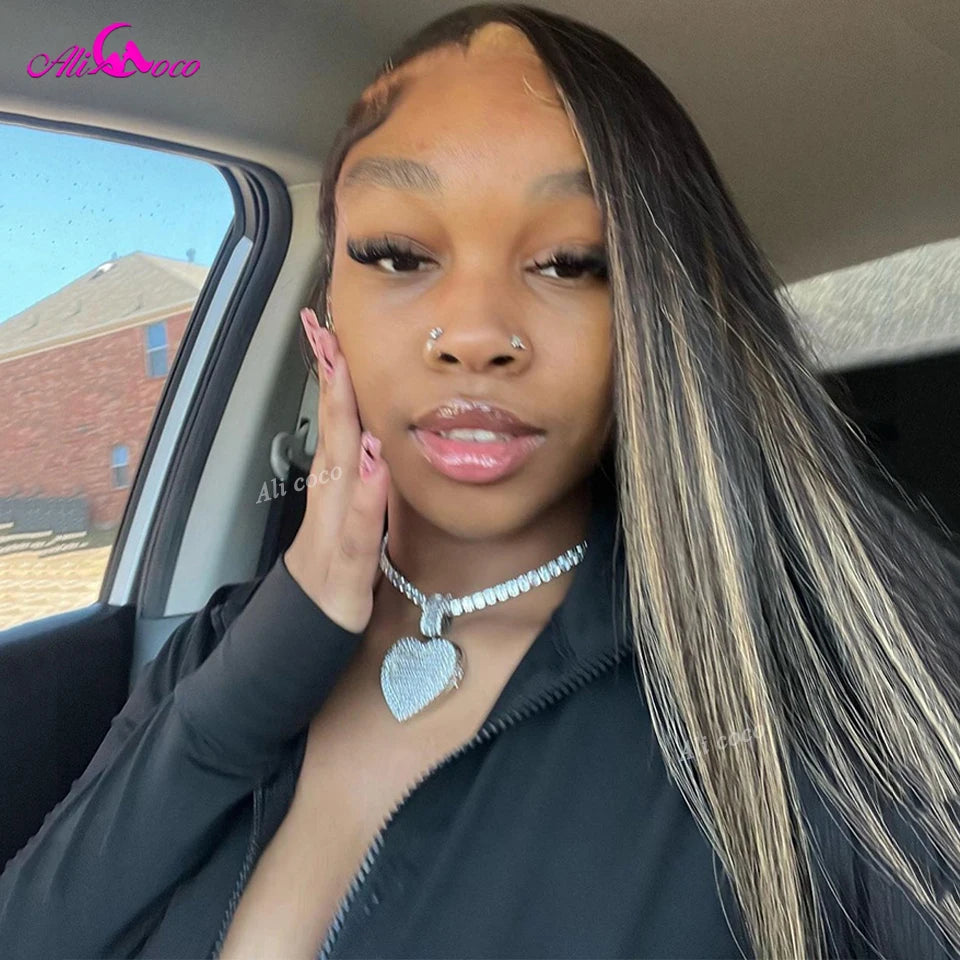 Ali Coco HD 13x4 13x6 Lace Front Wig Hanging Ear Hair Blonde Colored Lace Front Wigs PrePlucked Highlight Blonde Human Hair Wigs