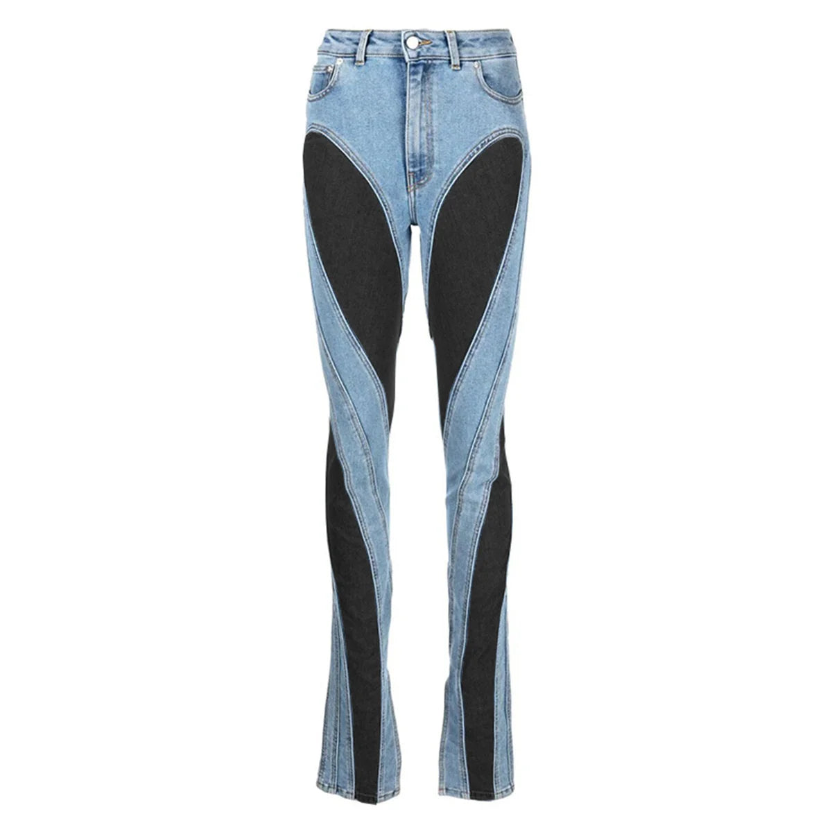 DEAT Fashion Women's Jeans Slim Deconstruct Panelled Patchwork