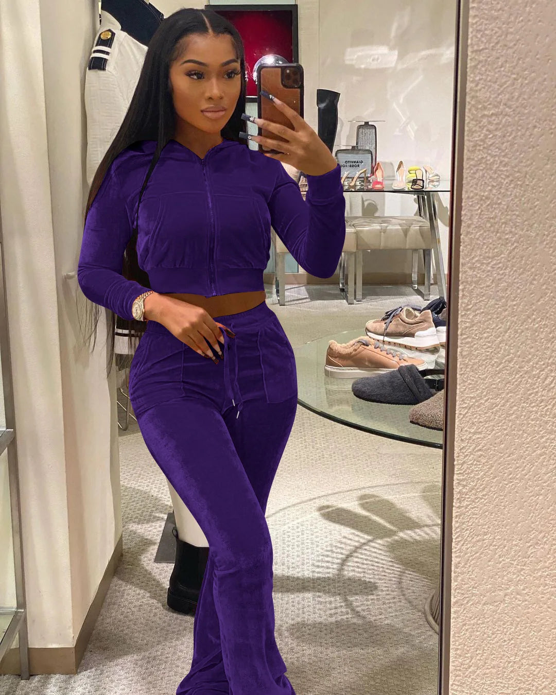 Women Velvet Jogging Suit Fall Casual Velour two piece set