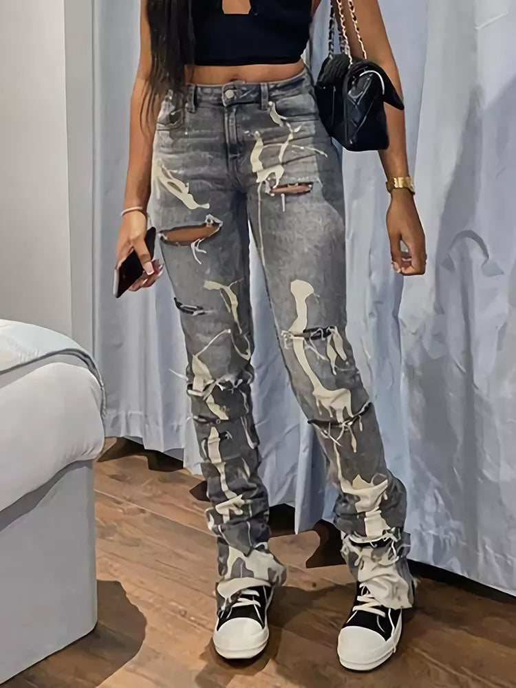 Zo-Ripped Stacked Jeans