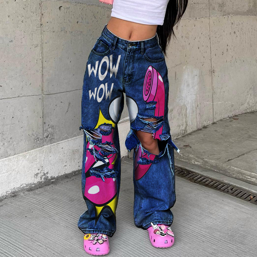 Women's jeans long high waist ripped