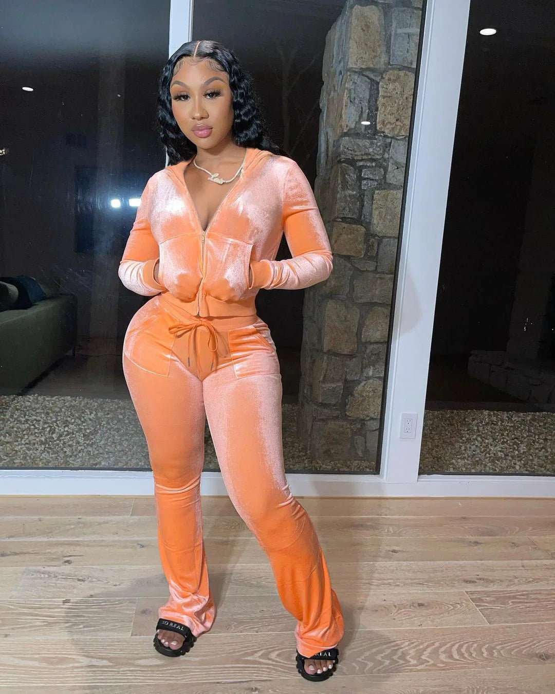 Women Velvet Jogging Suit Fall Casual Velour two piece set