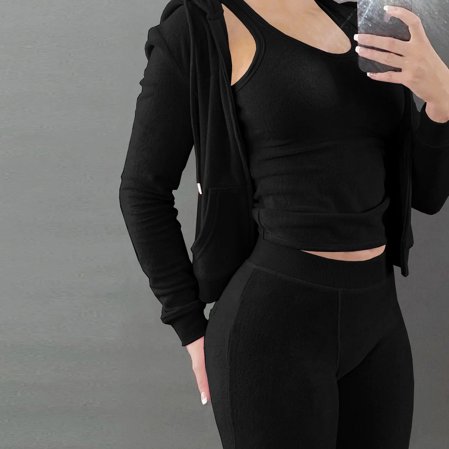 Women Thick Fleece 3 Piece Set Sweatpants & Vest & Hoodies Jackets